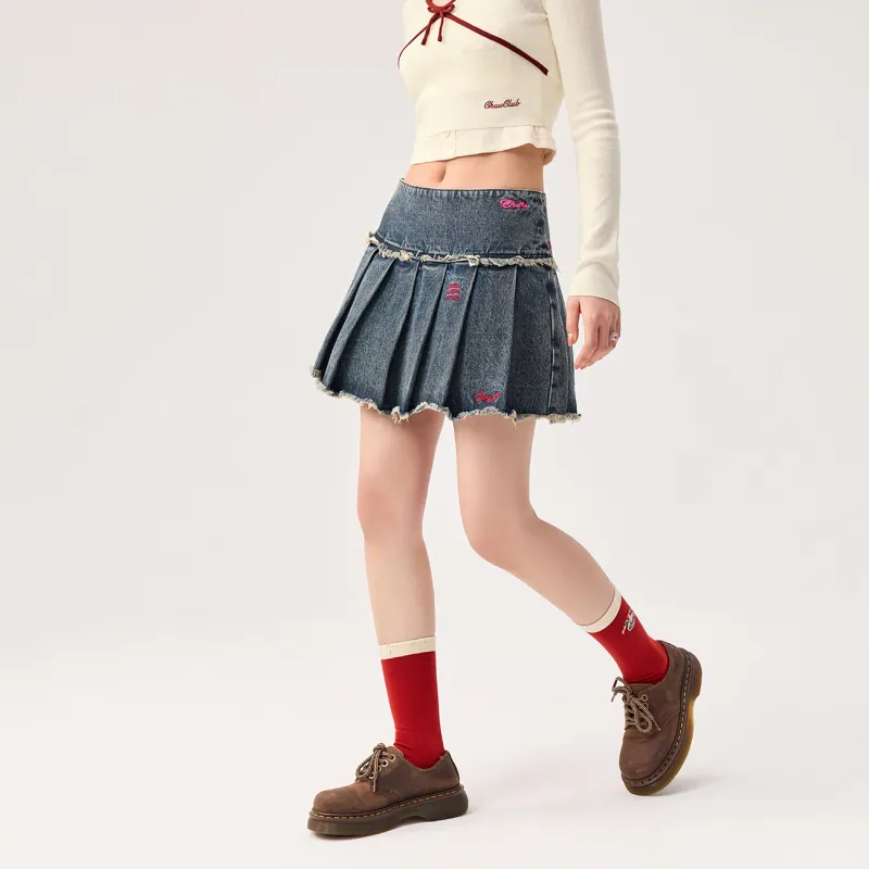 CHUU Casual Short Skirts Women's Dark Denim Blue-2