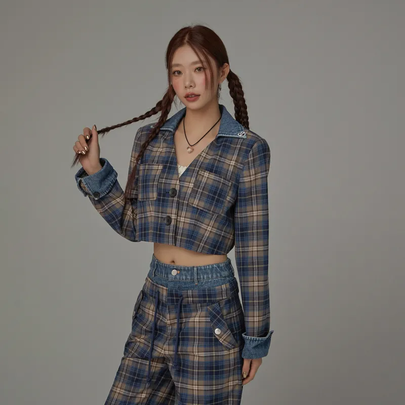 CHUU Business Suits Women's Blue Plaid-2