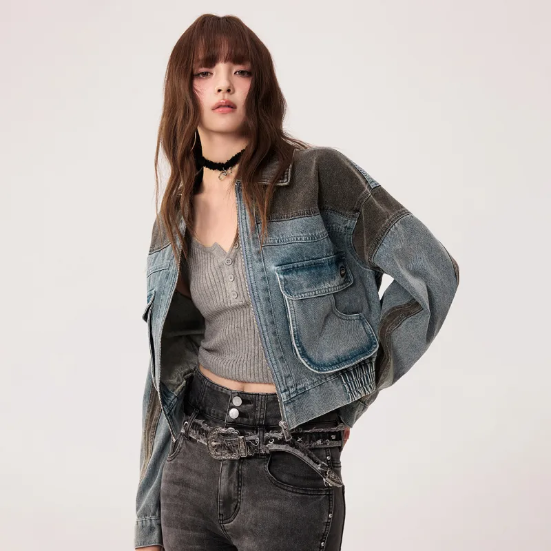 CHUU Cropped Coat Women's Dark Denim Blue-2