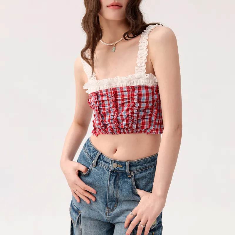 CHUU Tank Top Women's Red Plaid-2