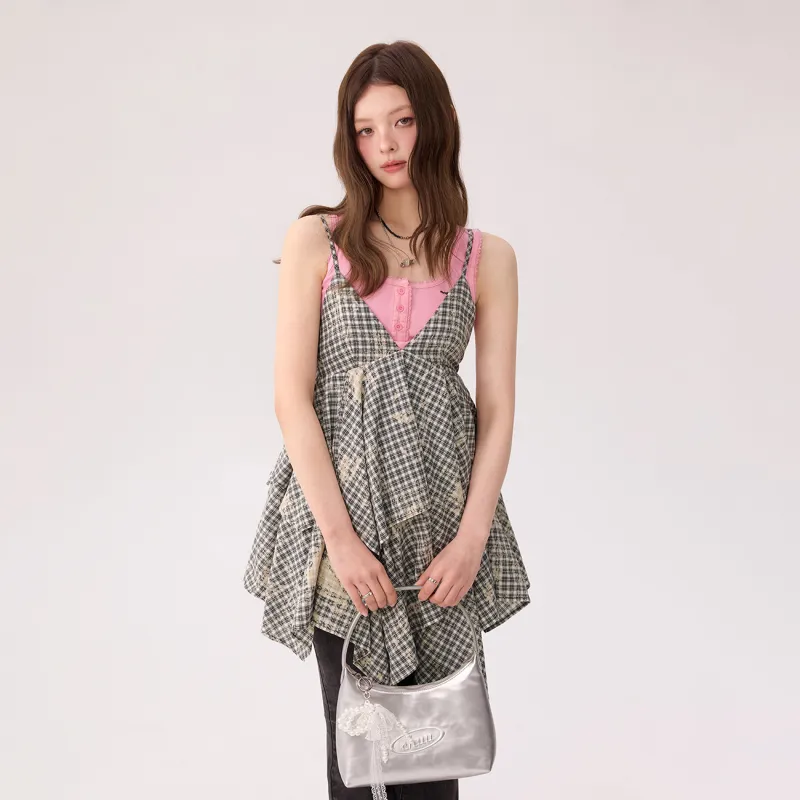 CHUU Vest Women's Black White Plaid-2