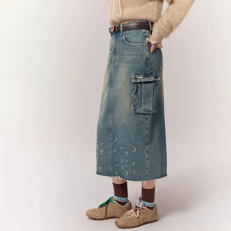 CHUU Casual Long Skirts Women's Light Denim Blue-2