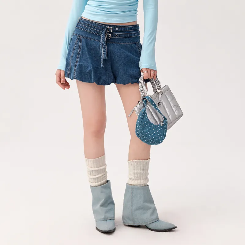 CHUU Casual Short Skirts Women's Dark Denim Blue-2