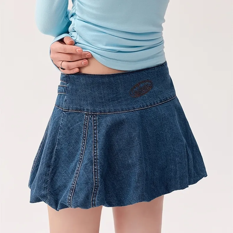 CHUU Casual Short Skirts Women's Dark Denim Blue-3