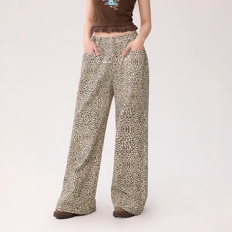 CHUU Casual Pants Women's Leopard Print Coffee-3