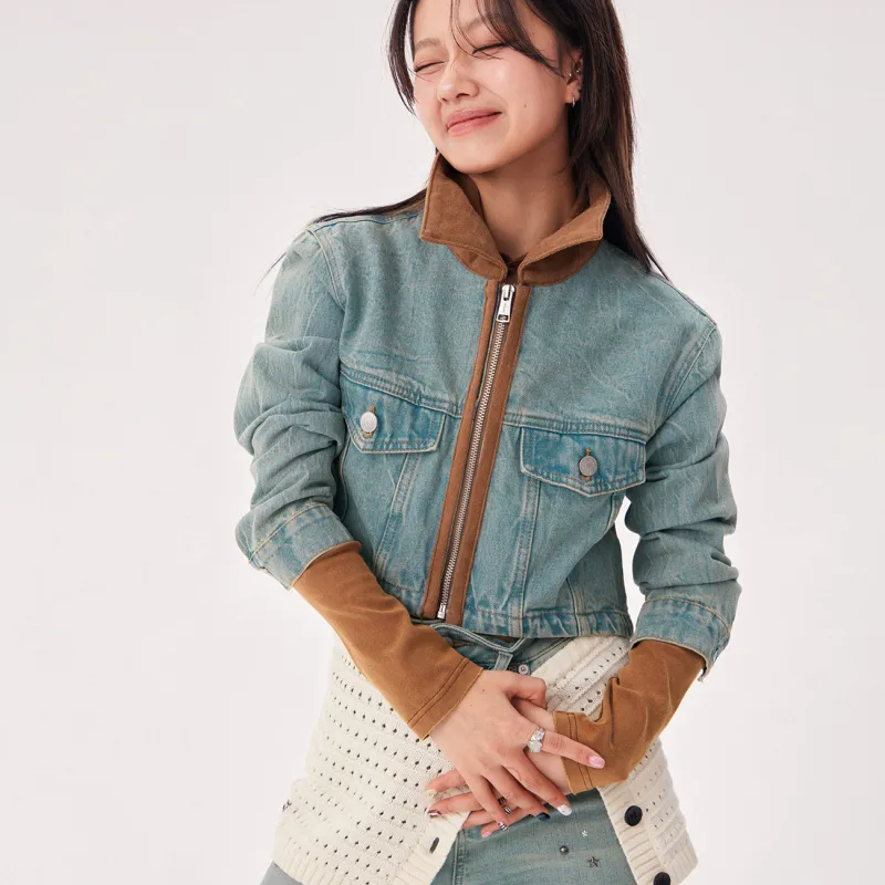 CHUU Cropped Coats Women's Light Denim Blue-2