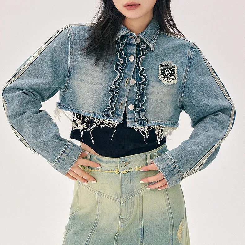 CHUU Cropped Coats Women's Medium Denim Blue-3