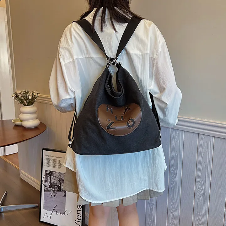 DALO Canvas Bag Crossbody Double Shoulder Bag Regular Women's Ecru/Khaki/Black-13