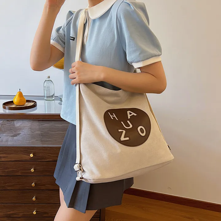 DALO Canvas Bag Crossbody Double Shoulder Bag Regular Women's Ecru/Khaki/Black-3
