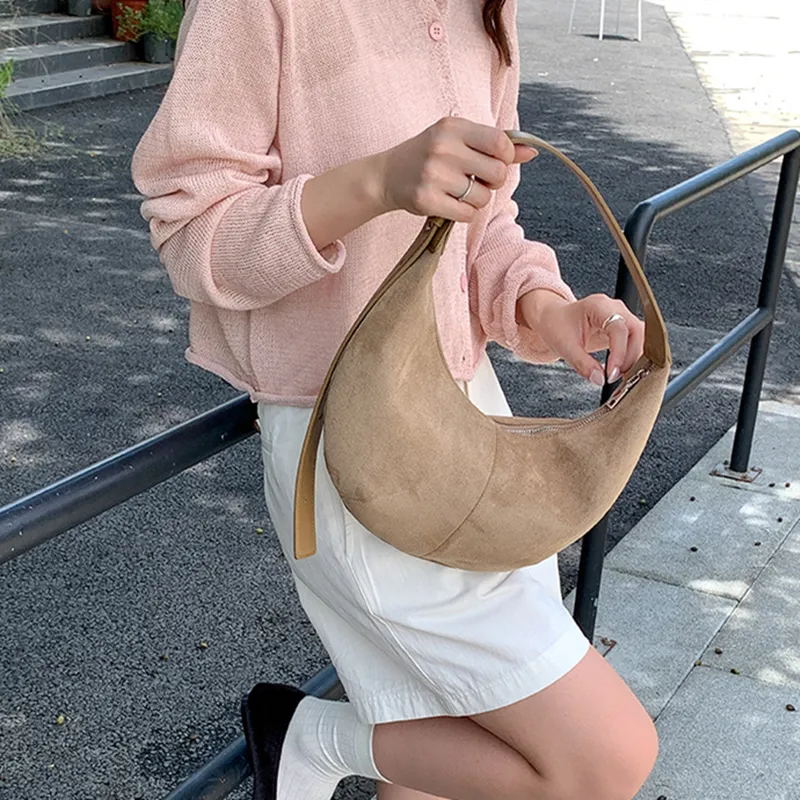 DALO Suede Shoulder Bag Women's Black/Coffee/Blue/Apricot-13