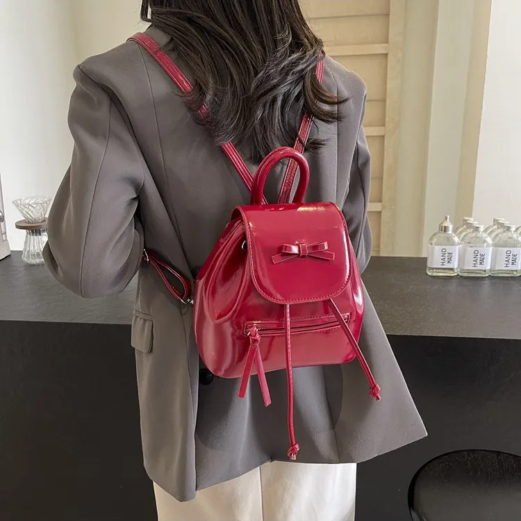 DALO PU Small Backpack Handbag Women's Black/Silver/Red/White-9