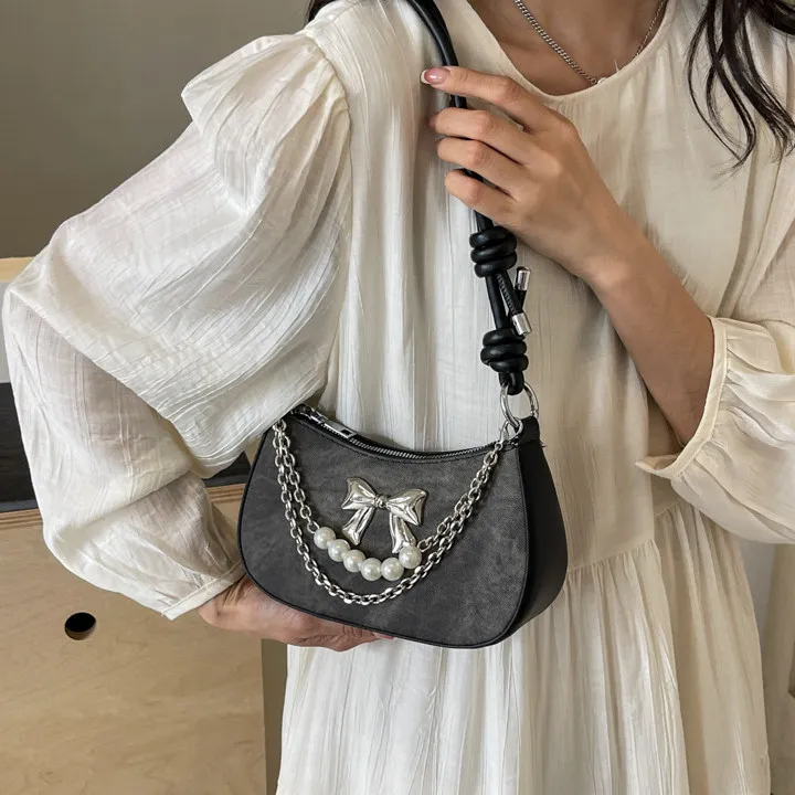 PULUWIRR PU Shoulder Bag Regular Women's Denim Blue/Dark Tea/Ecru-8