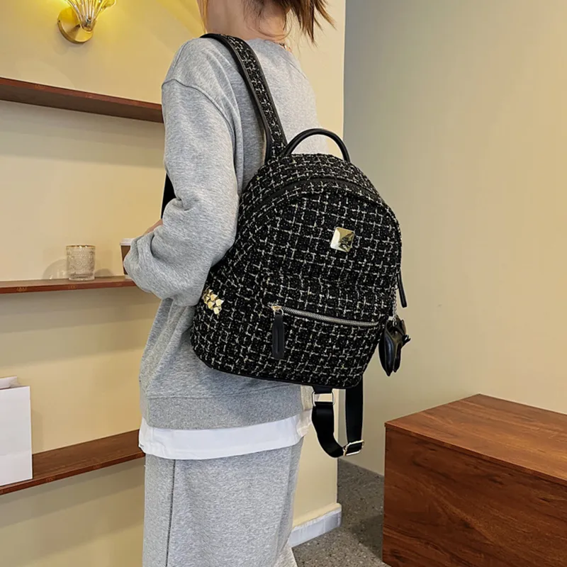 DALO Woolen One Shoulder Crossbody Backpack Women's White/Black-8
