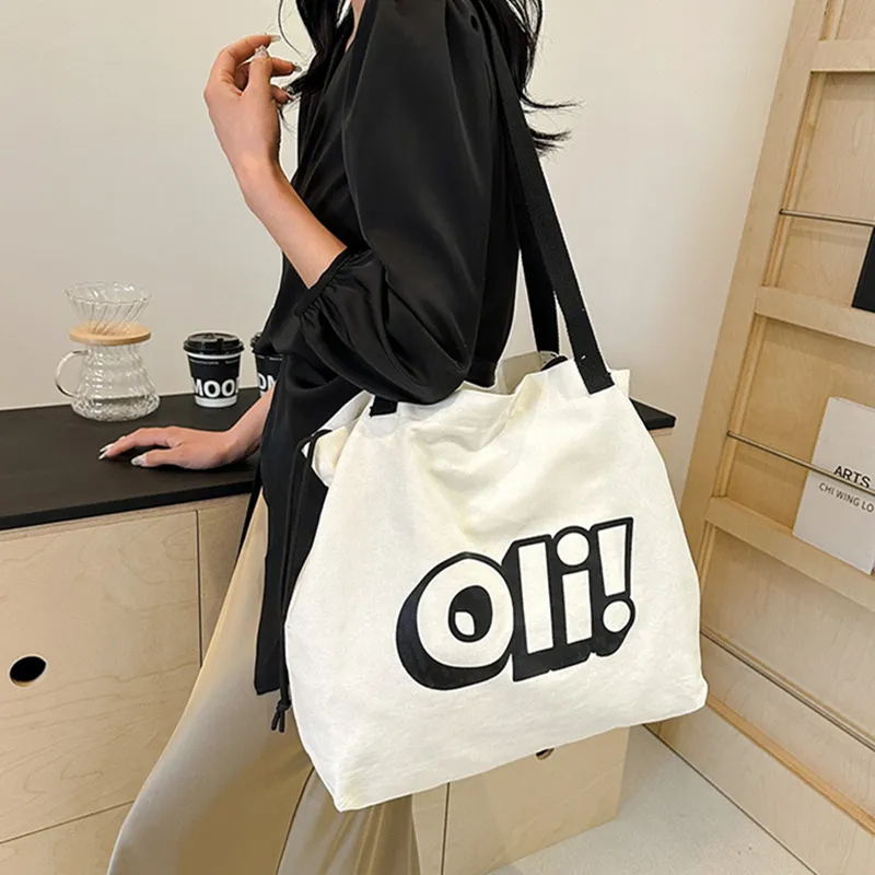 DALO Canvas Canvas Bag Shoulder Bag Women's Black Text Mother's Version/White Letter Version-7