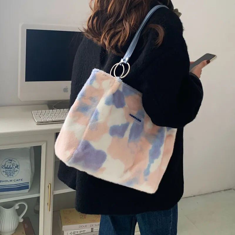 DALO Faux Fur Shoulder Bag Women's Pink/Brown-1