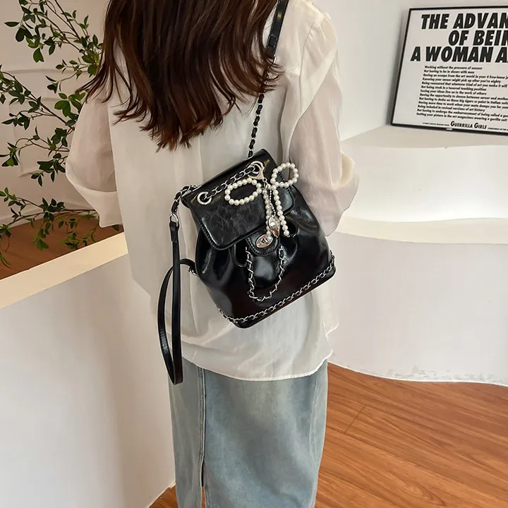 DALO PU Backpack Women's Ecru/Black/Silver-5
