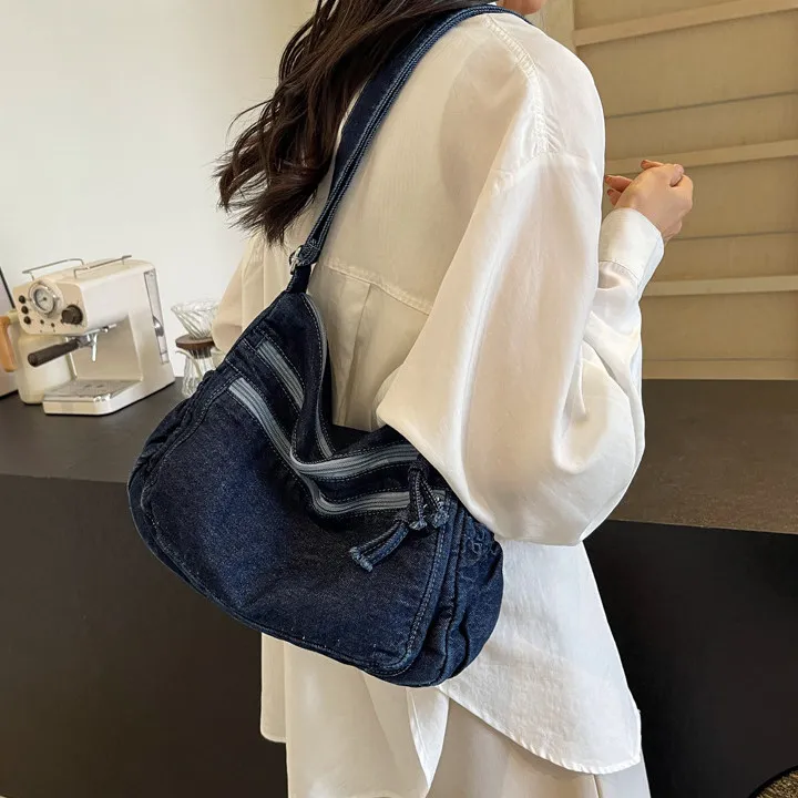 DALO Denim Crossbody Bag, Shoulder Bag Women's Dark Tea/Light Blue/Dark Blue-10