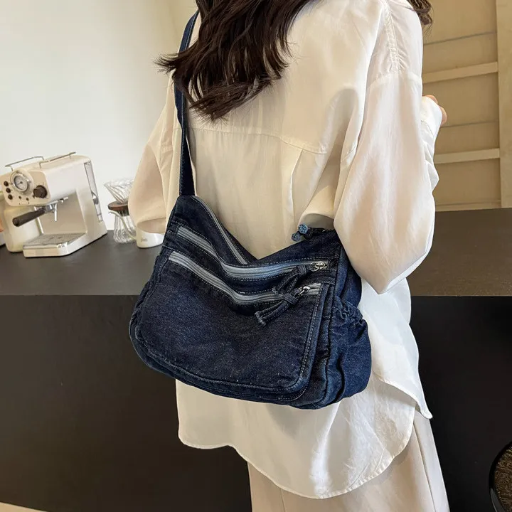 DALO Denim Crossbody Bag, Shoulder Bag Women's Dark Tea/Light Blue/Dark Blue-9