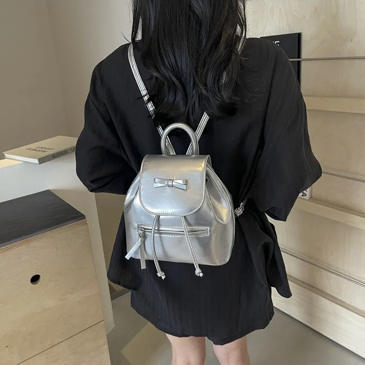 DALO PU Small Backpack Handbag Women's Black/Silver/Red/White-6