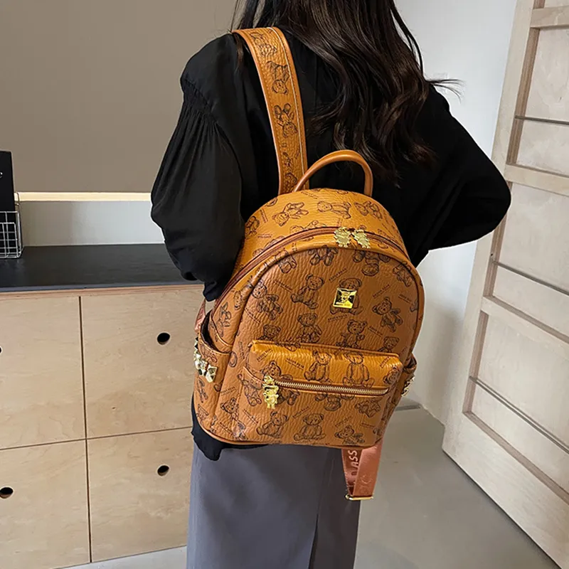 DALO PU Backpack Handheld Shoulder Bag Backpack Women's Ecru/Black/Pink/Brown-15