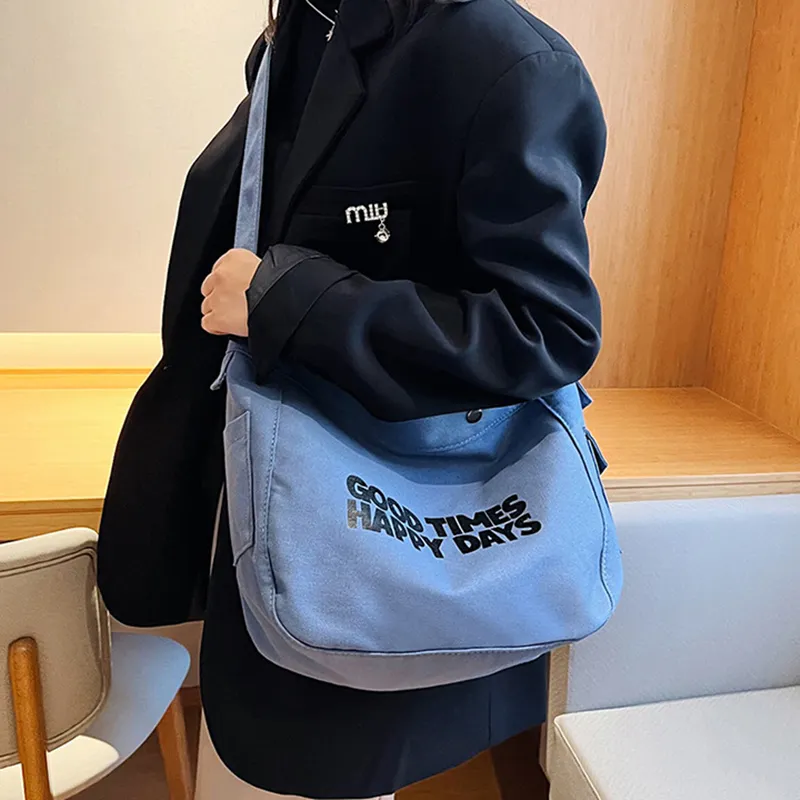 DALO Canvas Canvas Bag Tote Bag Shopping Bag Crossbody Bag Regular Unisex White/Black/Blue/Coffee-4