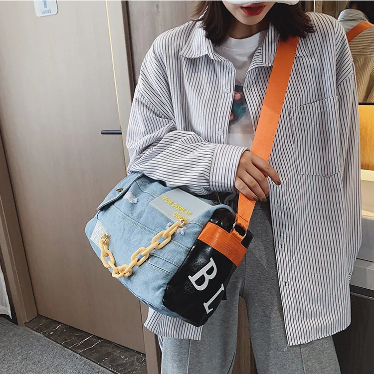 DALO Denim Crossbody Bag Women's Yellow/Green/Orange-12