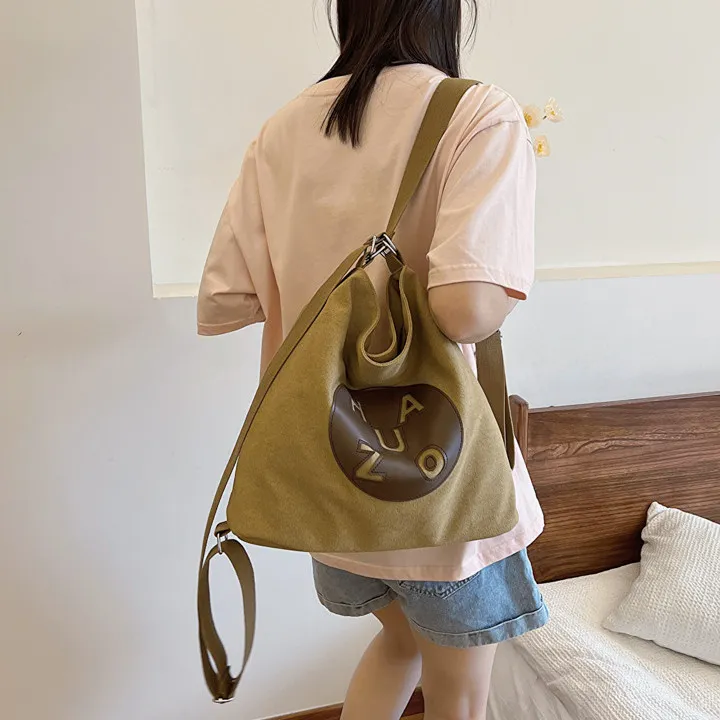 DALO Canvas Bag Crossbody Double Shoulder Bag Regular Women's Ecru/Khaki/Black-8