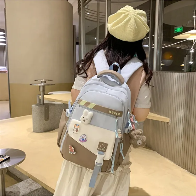 DALO Nylon Backpack Unisex Black/Coffee/Blue Coffee/Pink Blue-6