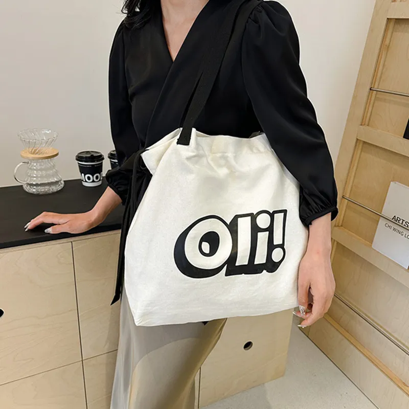 DALO Canvas Canvas Bag Shoulder Bag Women's Black Text Mother's Version/White Letter Version-11