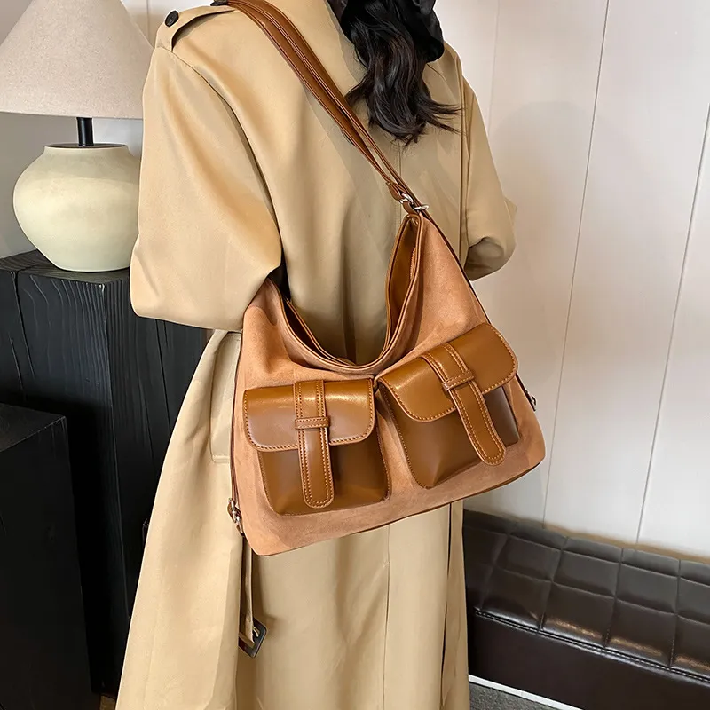 DALO Suede Shoulder Bag Women's Thousand Birds Coffee/Matte Coffee/Frosted Brown-11