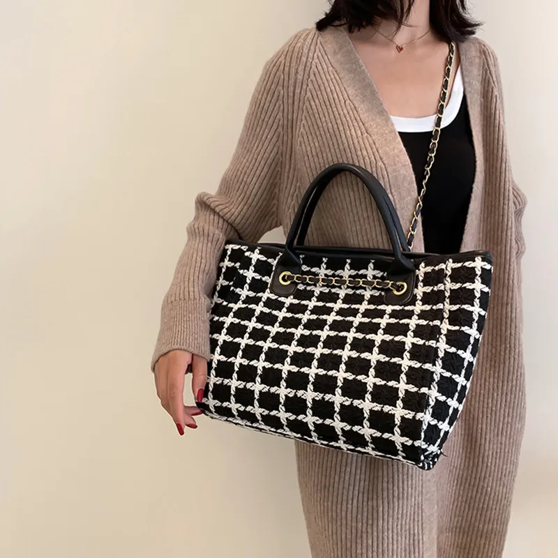 DALO Canvas Tote Bag, Shopping Bag, Canvas Bag, One Shoulder, Crossbody, Handbag Women's Black/White-1