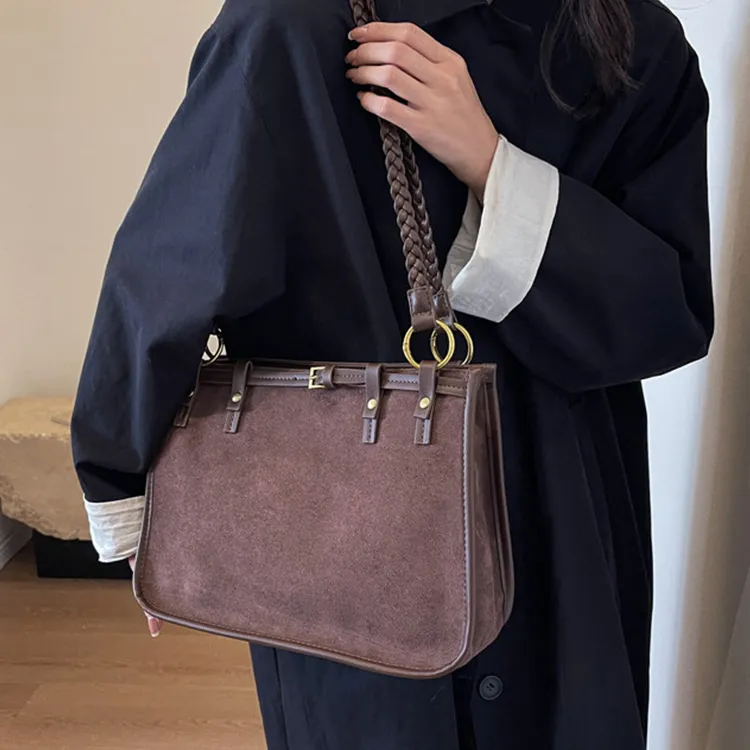 ROSEROOEN PU Velvet Blend Shoulder Bag Women's Black/Khaki/Coffee/Brown-12