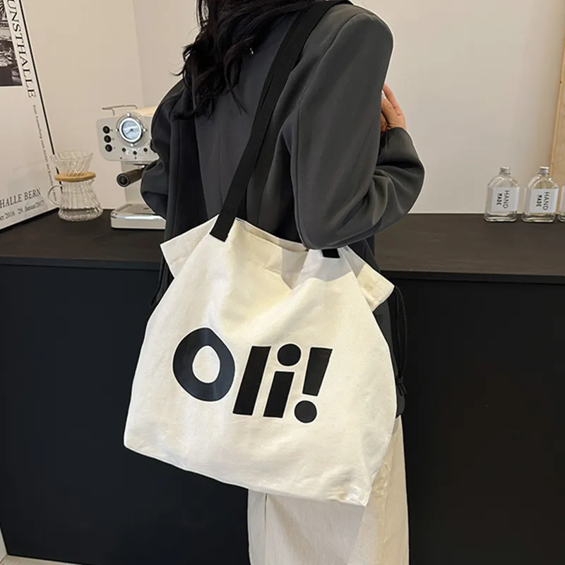 DALO Canvas Canvas Bag Shoulder Bag Women's Black Text Mother's Version/White Letter Version-3