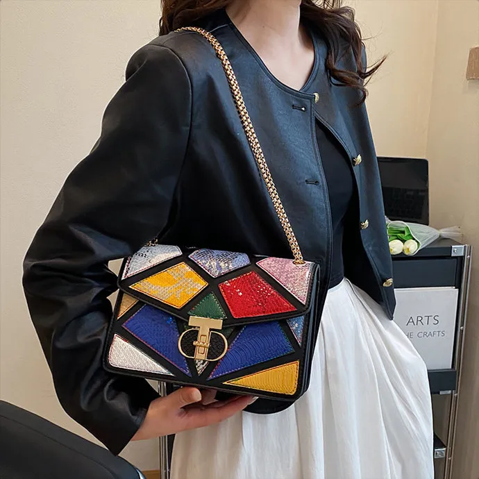 DALO PU Small Square Bag Shoulder Bag Women's Green/Multicolor/White & Color/Gold-5