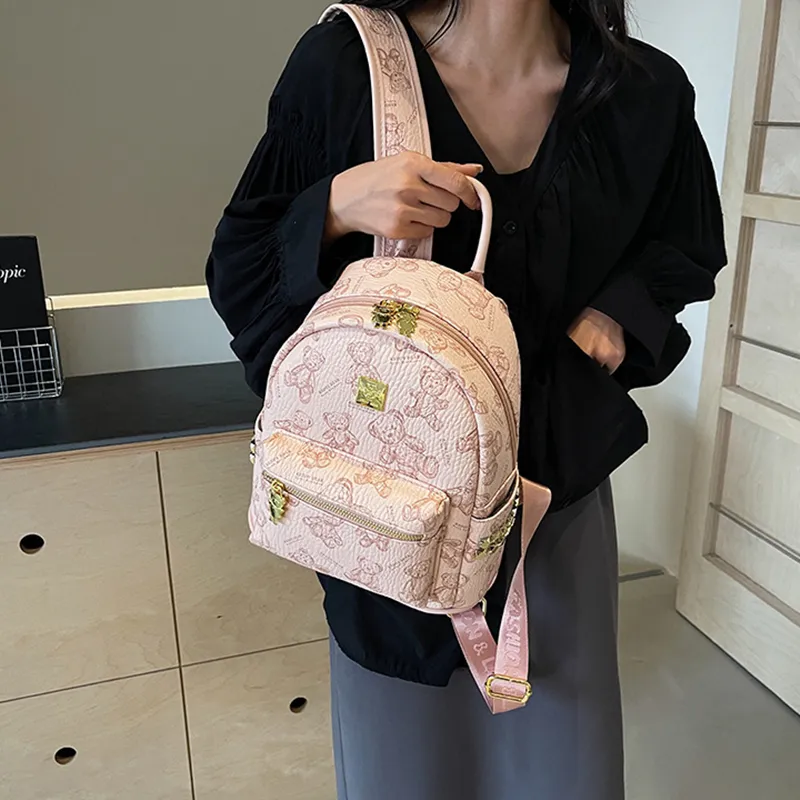 DALO PU Backpack Handheld Shoulder Bag Backpack Women's Ecru/Black/Pink/Brown-9