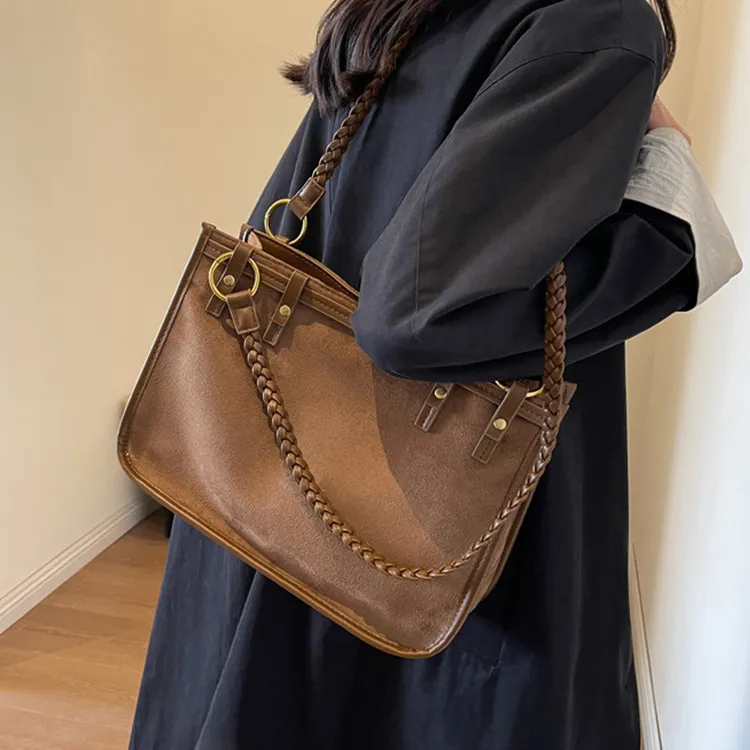 ROSEROOEN PU Velvet Blend Shoulder Bag Women's Black/Khaki/Coffee/Brown-7