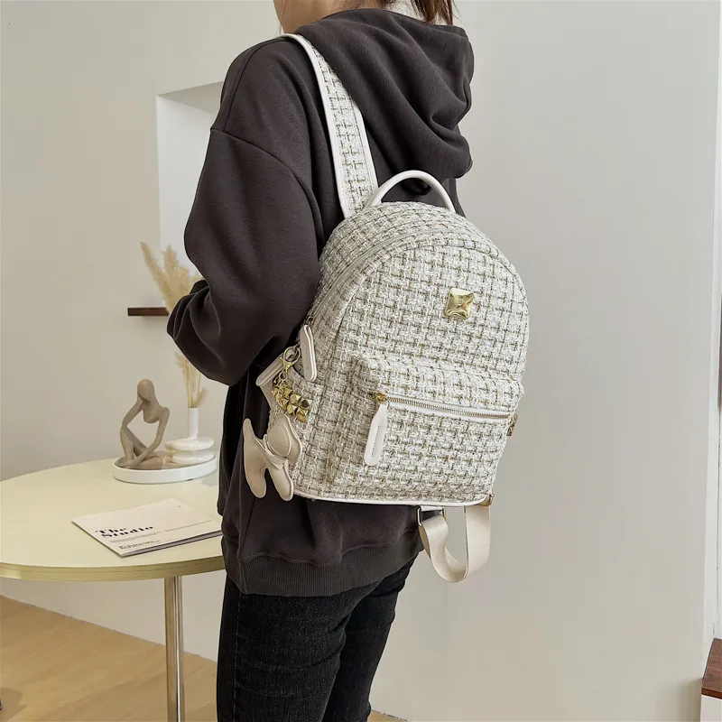 DALO Woolen One Shoulder Crossbody Backpack Women's White/Black-2