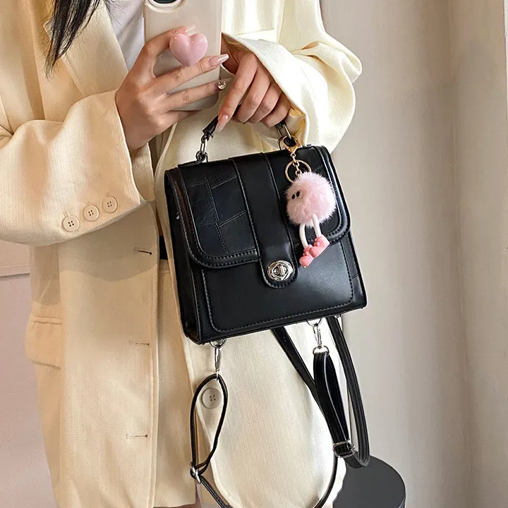 DALO PU Backpack Women's Black/Silver/White/Pink-1