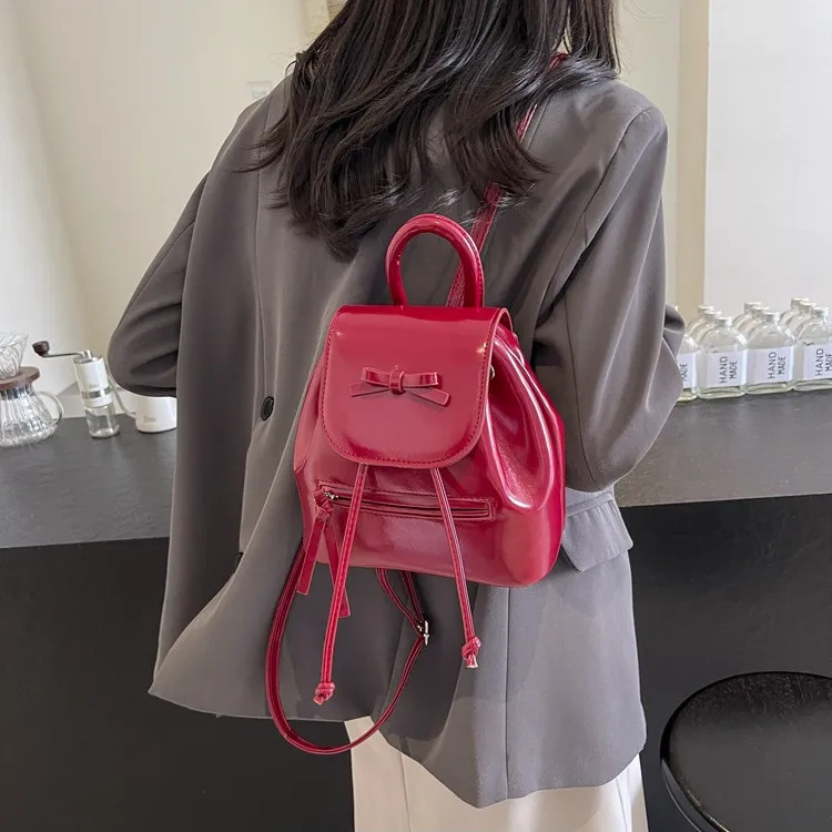 DALO PU Small Backpack Handbag Women's Black/Silver/Red/White-11