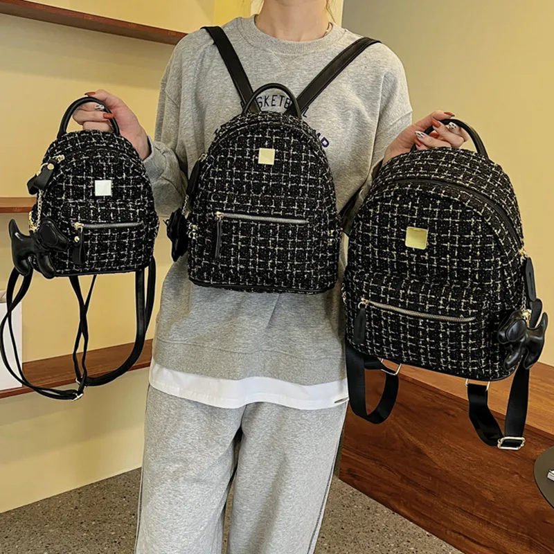 DALO Woolen One Shoulder Crossbody Backpack Women's White/Black-7