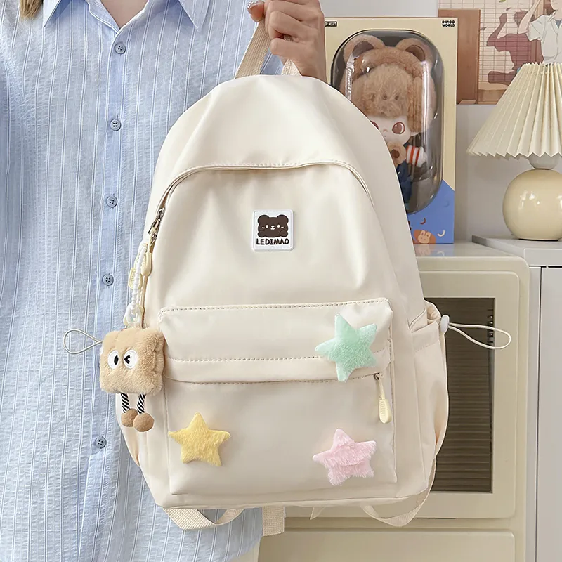 DALO Nylon Backpack Women's White/Pink/Yellow/Green/Black-4