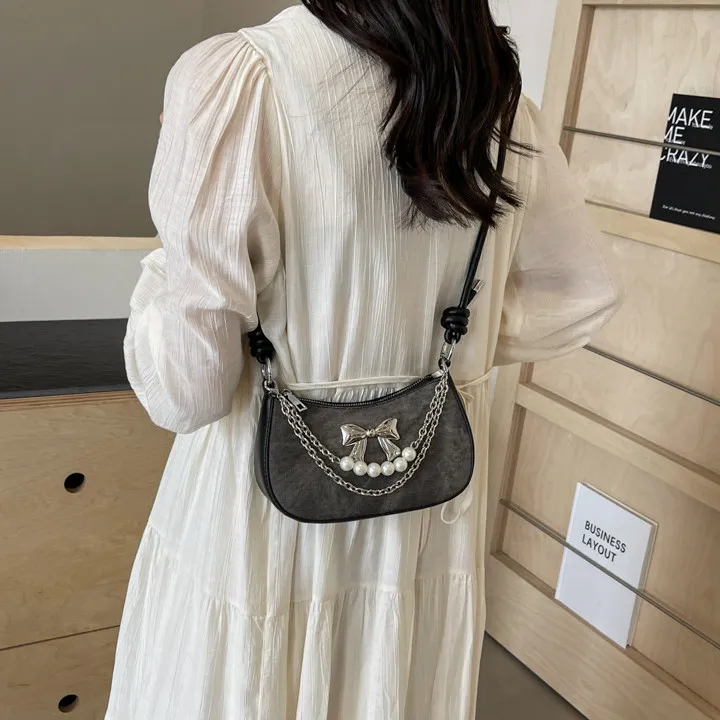 PULUWIRR PU Shoulder Bag Regular Women's Denim Blue/Dark Tea/Ecru-11