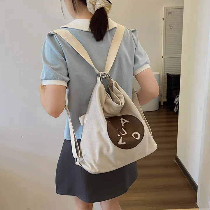 DALO Canvas Bag Crossbody Double Shoulder Bag Regular Women's Ecru/Khaki/Black-2