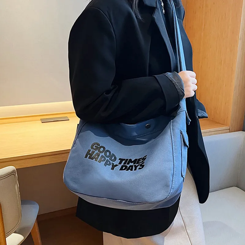DALO Canvas Canvas Bag Tote Bag Shopping Bag Crossbody Bag Regular Unisex White/Black/Blue/Coffee-5
