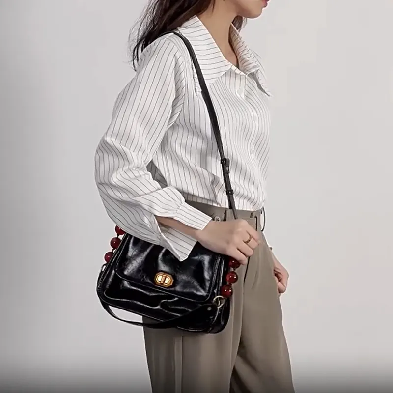 DALO PU Handbag, Shoulder Bag, Crossbody Bag Women's Classic Black/Ivory-6