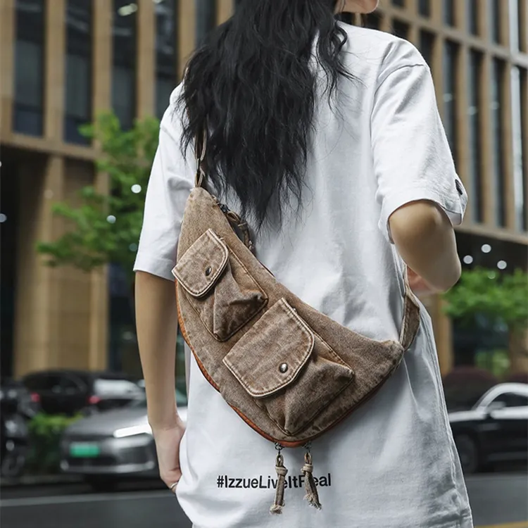 DALO Denim Shoulder Bag, Crossbody Bag Unisex Blue/Black/Khaki-11