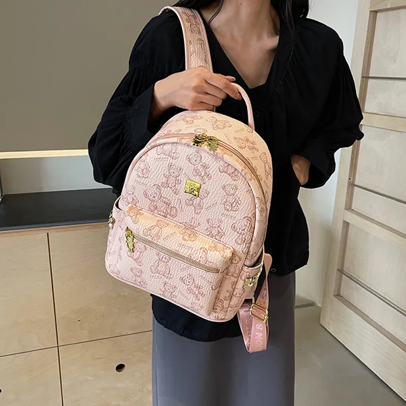 DALO PU Backpack Handheld Shoulder Bag Backpack Women's Ecru/Black/Pink/Brown-10