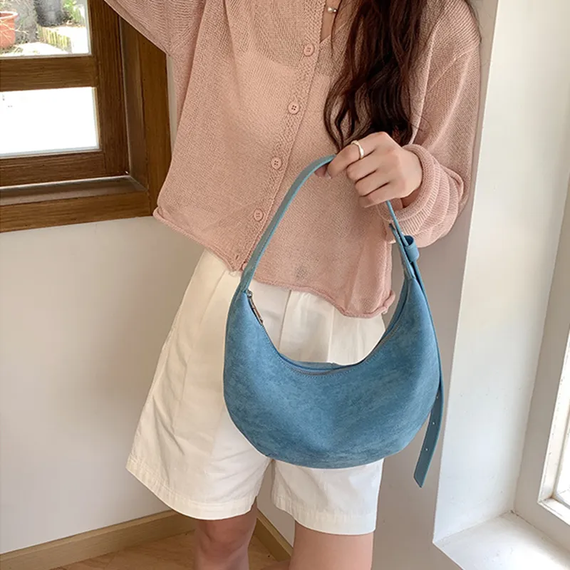 DALO Suede Shoulder Bag Women's Black/Coffee/Blue/Apricot-10