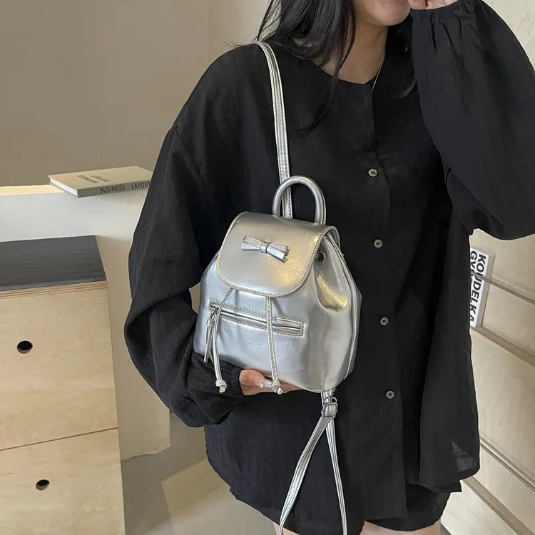 DALO PU Small Backpack Handbag Women's Black/Silver/Red/White-7