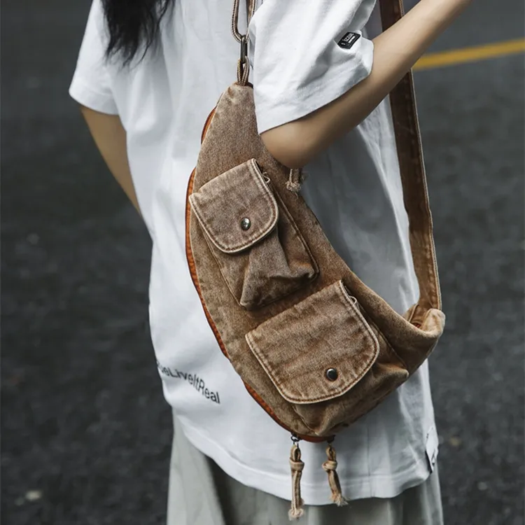 DALO Denim Shoulder Bag, Crossbody Bag Unisex Blue/Black/Khaki-13